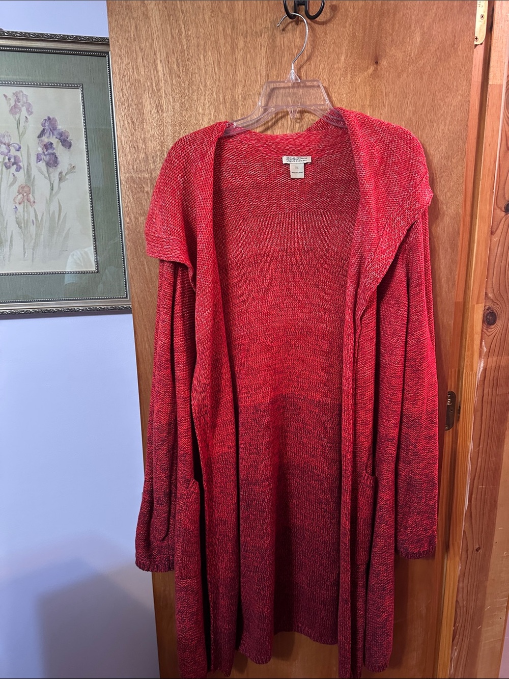 Lucky Brand Red Open-Front Hooded King Cardigan